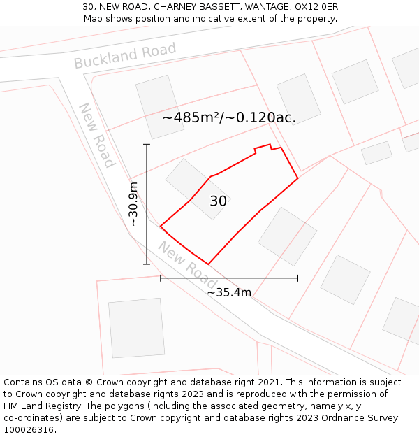 30, NEW ROAD, CHARNEY BASSETT, WANTAGE, OX12 0ER: Plot and title map