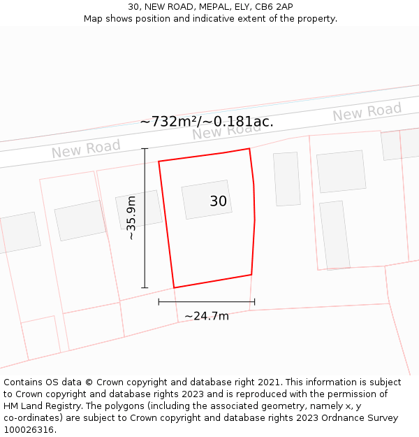 30, NEW ROAD, MEPAL, ELY, CB6 2AP: Plot and title map