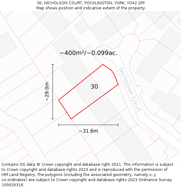 30, NICHOLSON COURT, POCKLINGTON, YORK, YO42 2PF: Plot and title map