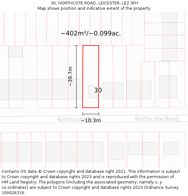 30, NORTHCOTE ROAD, LEICESTER, LE2 3FH: Plot and title map