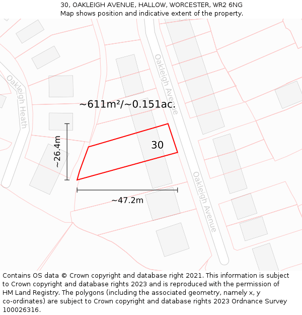 30, OAKLEIGH AVENUE, HALLOW, WORCESTER, WR2 6NG: Plot and title map