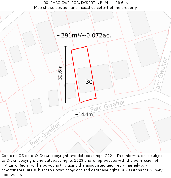 30, PARC GWELFOR, DYSERTH, RHYL, LL18 6LN: Plot and title map