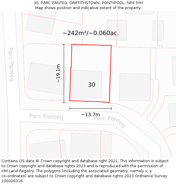 30, PARC PANTEG, GRIFFITHSTOWN, PONTYPOOL, NP4 5YH: Plot and title map