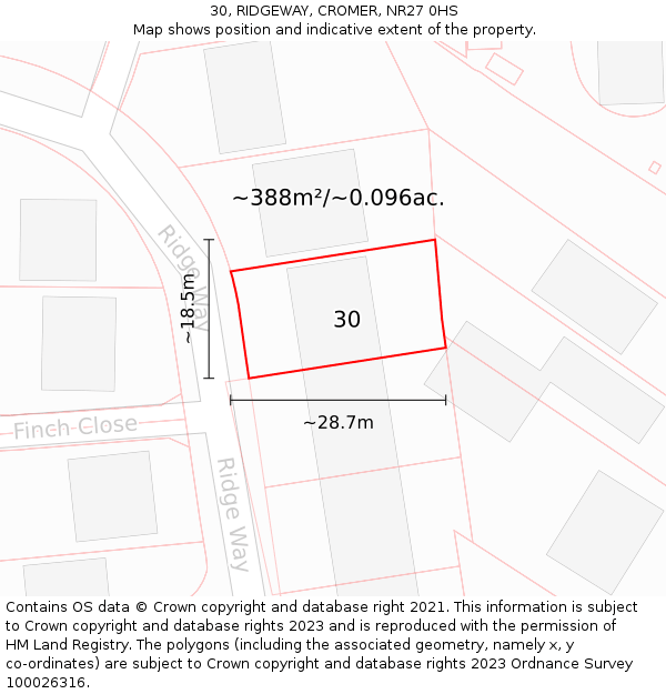 30, RIDGEWAY, CROMER, NR27 0HS: Plot and title map