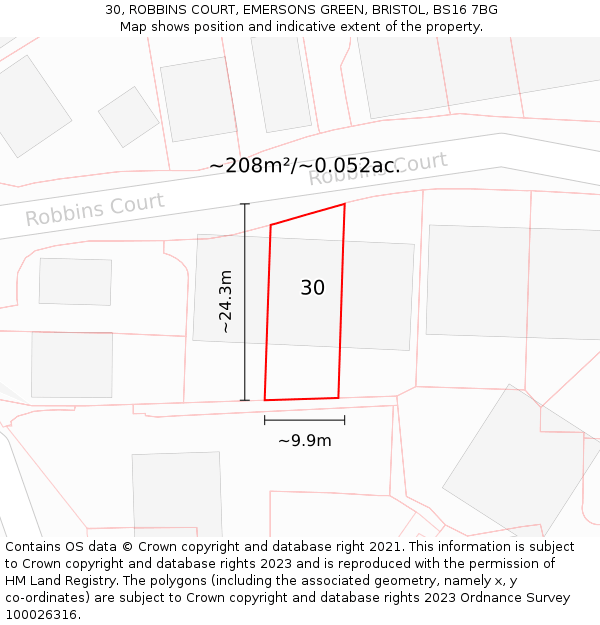 30, ROBBINS COURT, EMERSONS GREEN, BRISTOL, BS16 7BG: Plot and title map