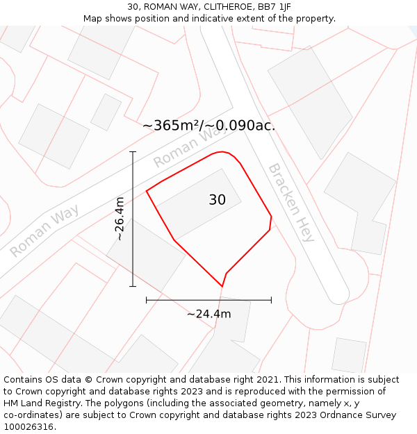 30, ROMAN WAY, CLITHEROE, BB7 1JF: Plot and title map