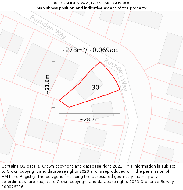 30, RUSHDEN WAY, FARNHAM, GU9 0QG: Plot and title map