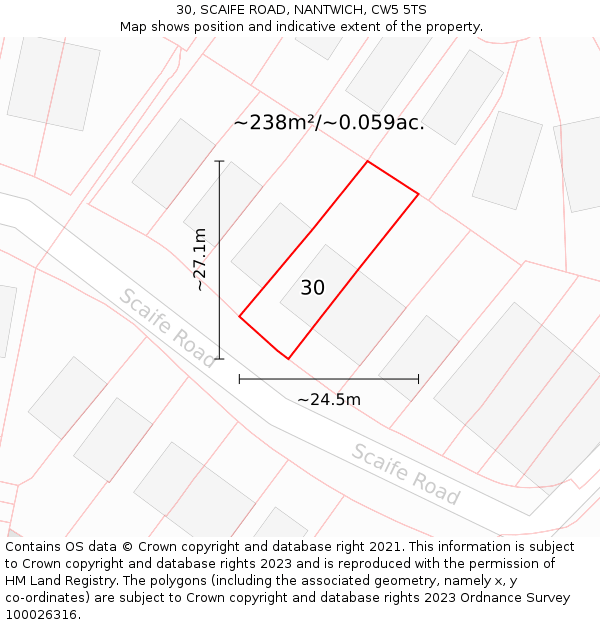 30, SCAIFE ROAD, NANTWICH, CW5 5TS: Plot and title map