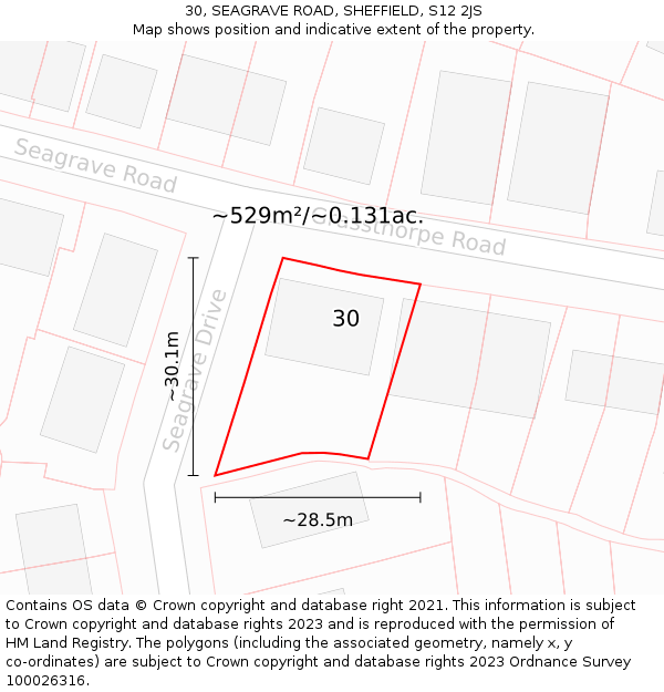 30, SEAGRAVE ROAD, SHEFFIELD, S12 2JS: Plot and title map