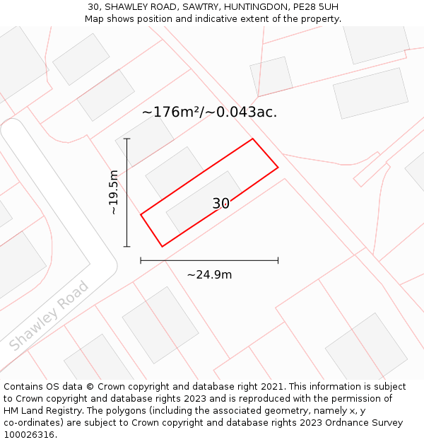 30, SHAWLEY ROAD, SAWTRY, HUNTINGDON, PE28 5UH: Plot and title map