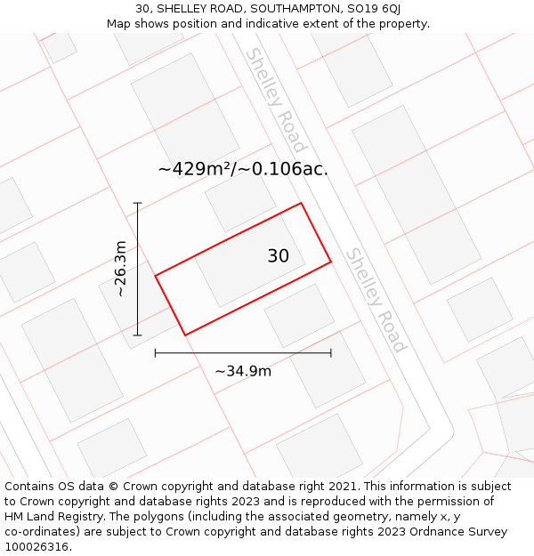 30, SHELLEY ROAD, SOUTHAMPTON, SO19 6QJ: Plot and title map