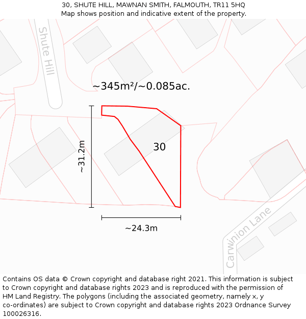 30, SHUTE HILL, MAWNAN SMITH, FALMOUTH, TR11 5HQ: Plot and title map