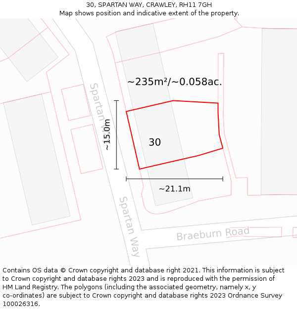 30, SPARTAN WAY, CRAWLEY, RH11 7GH: Plot and title map