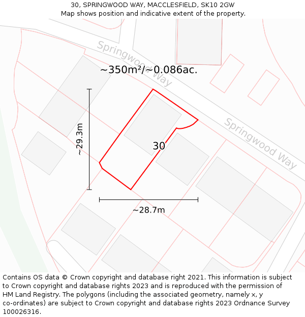 30, SPRINGWOOD WAY, MACCLESFIELD, SK10 2GW: Plot and title map