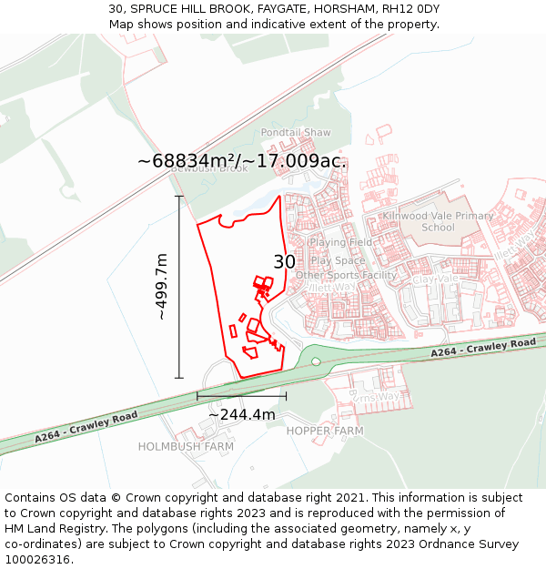 30, SPRUCE HILL BROOK, FAYGATE, HORSHAM, RH12 0DY: Plot and title map