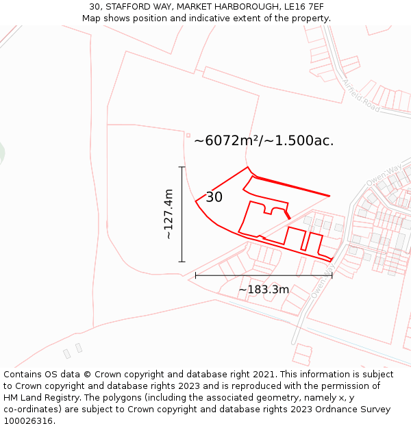 30, STAFFORD WAY, MARKET HARBOROUGH, LE16 7EF: Plot and title map