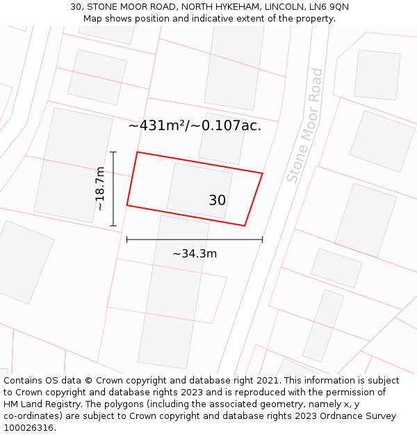 30, STONE MOOR ROAD, NORTH HYKEHAM, LINCOLN, LN6 9QN: Plot and title map