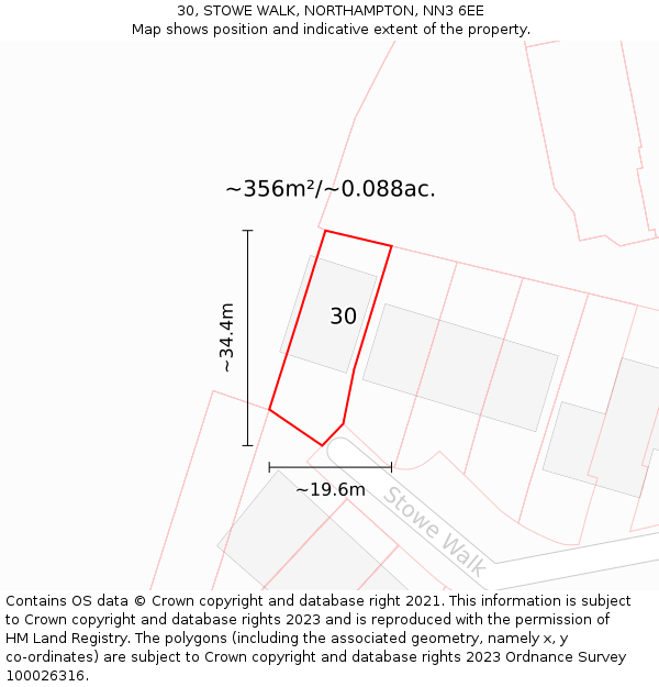 30, STOWE WALK, NORTHAMPTON, NN3 6EE: Plot and title map