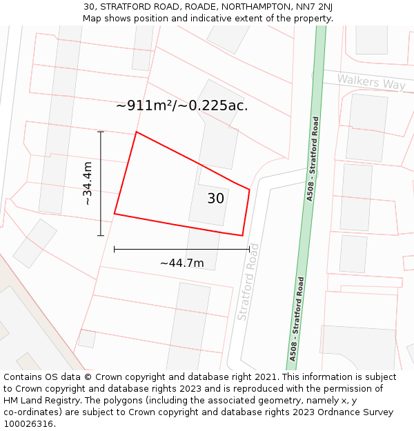 30, STRATFORD ROAD, ROADE, NORTHAMPTON, NN7 2NJ: Plot and title map