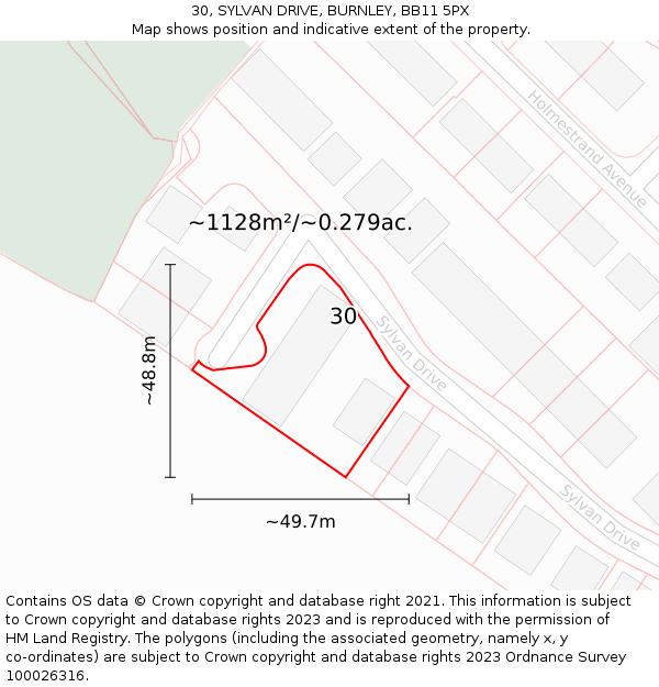 30, SYLVAN DRIVE, BURNLEY, BB11 5PX: Plot and title map