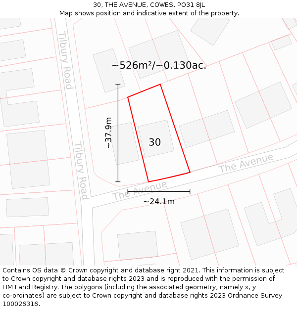 30, THE AVENUE, COWES, PO31 8JL: Plot and title map