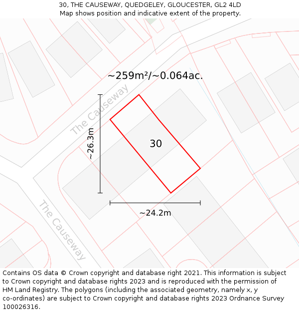 30, THE CAUSEWAY, QUEDGELEY, GLOUCESTER, GL2 4LD: Plot and title map