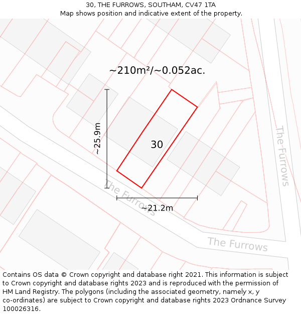 30, THE FURROWS, SOUTHAM, CV47 1TA: Plot and title map