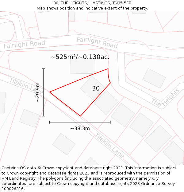 30, THE HEIGHTS, HASTINGS, TN35 5EP: Plot and title map