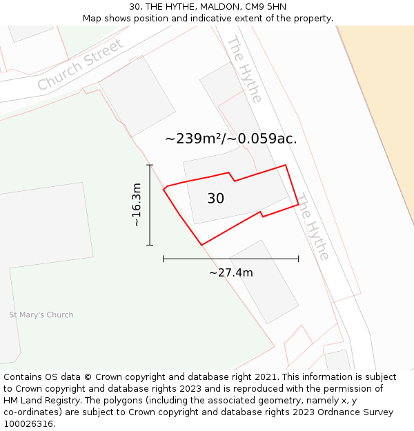 30, THE HYTHE, MALDON, CM9 5HN: Plot and title map