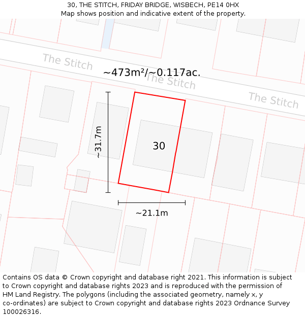 30, THE STITCH, FRIDAY BRIDGE, WISBECH, PE14 0HX: Plot and title map