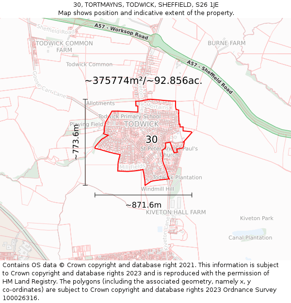 30, TORTMAYNS, TODWICK, SHEFFIELD, S26 1JE: Plot and title map