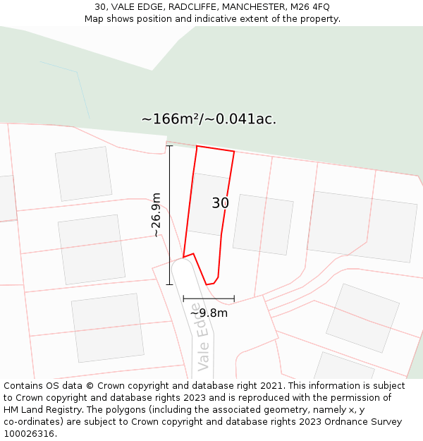 30, VALE EDGE, RADCLIFFE, MANCHESTER, M26 4FQ: Plot and title map