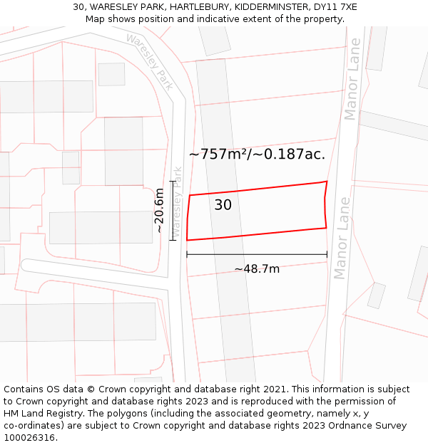 30, WARESLEY PARK, HARTLEBURY, KIDDERMINSTER, DY11 7XE: Plot and title map