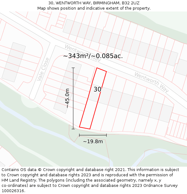 30, WENTWORTH WAY, BIRMINGHAM, B32 2UZ: Plot and title map