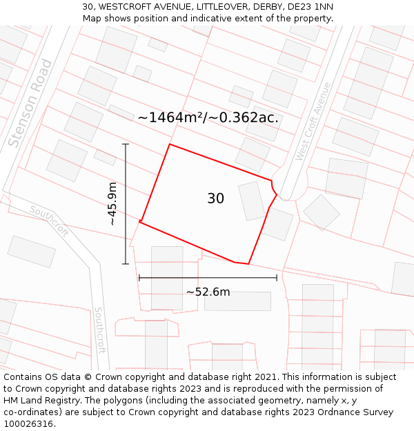 30, WESTCROFT AVENUE, LITTLEOVER, DERBY, DE23 1NN: Plot and title map