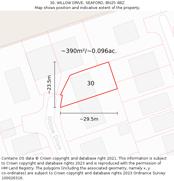 30, WILLOW DRIVE, SEAFORD, BN25 4BZ: Plot and title map