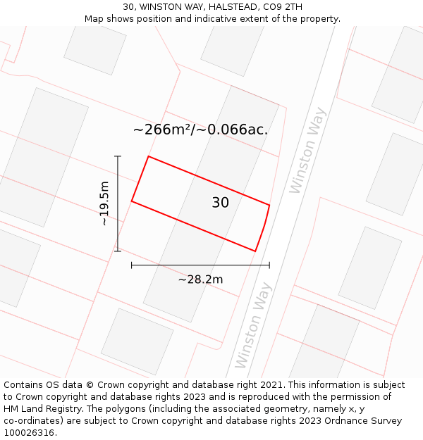 30, WINSTON WAY, HALSTEAD, CO9 2TH: Plot and title map