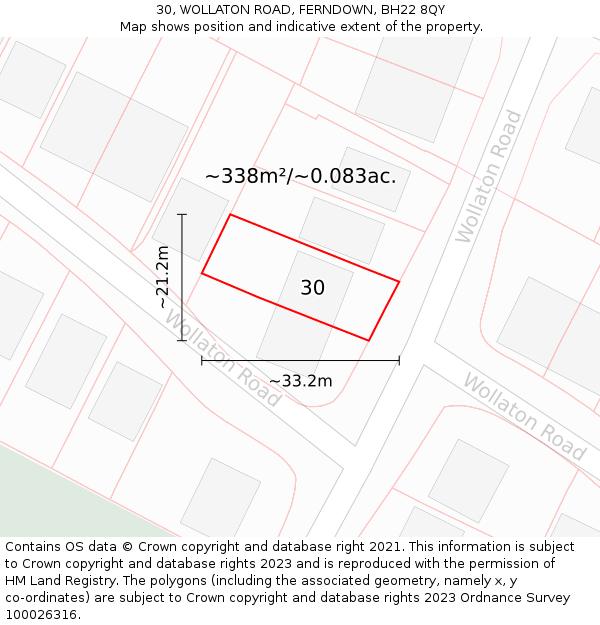 30, WOLLATON ROAD, FERNDOWN, BH22 8QY: Plot and title map