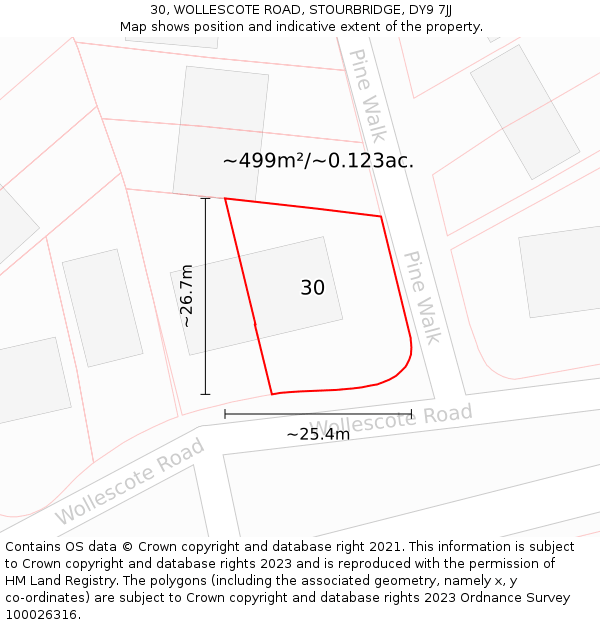 30, WOLLESCOTE ROAD, STOURBRIDGE, DY9 7JJ: Plot and title map