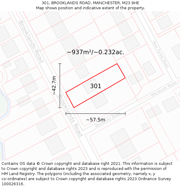 301, BROOKLANDS ROAD, MANCHESTER, M23 9HE: Plot and title map