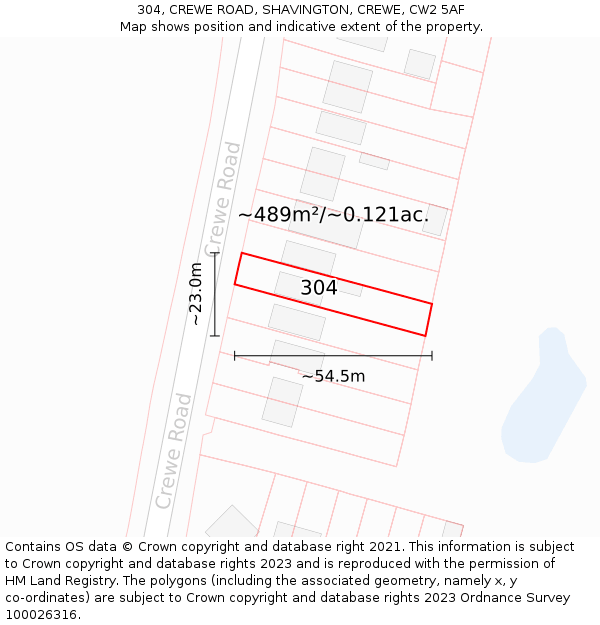 304, CREWE ROAD, SHAVINGTON, CREWE, CW2 5AF: Plot and title map