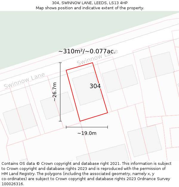 304, SWINNOW LANE, LEEDS, LS13 4HP: Plot and title map