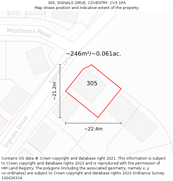 305, SIGNALS DRIVE, COVENTRY, CV3 1PA: Plot and title map