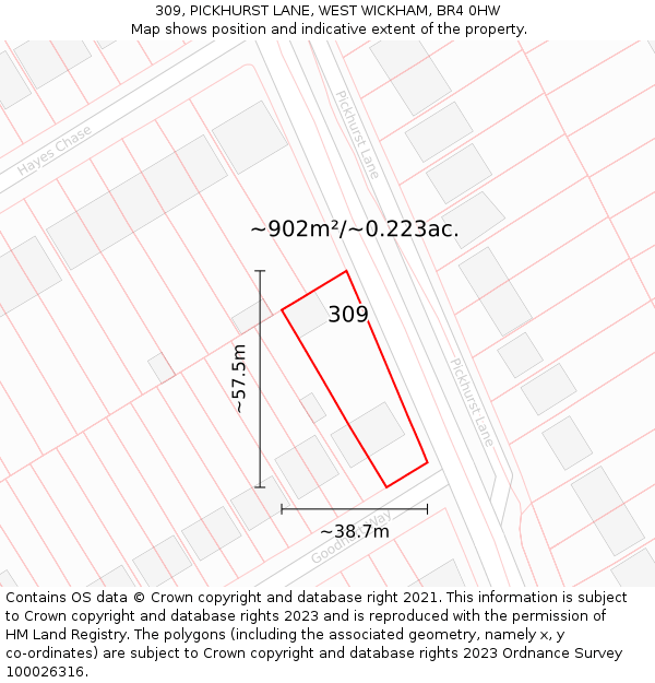 309, PICKHURST LANE, WEST WICKHAM, BR4 0HW: Plot and title map