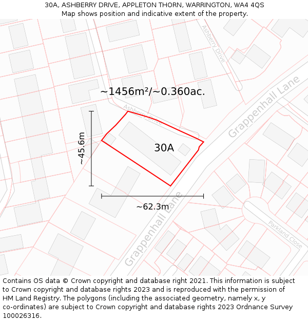 30A, ASHBERRY DRIVE, APPLETON THORN, WARRINGTON, WA4 4QS: Plot and title map