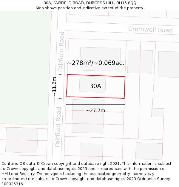 30A, FAIRFIELD ROAD, BURGESS HILL, RH15 8QQ: Plot and title map