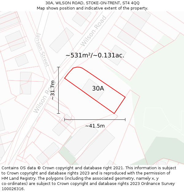 30A, WILSON ROAD, STOKE-ON-TRENT, ST4 4QQ: Plot and title map