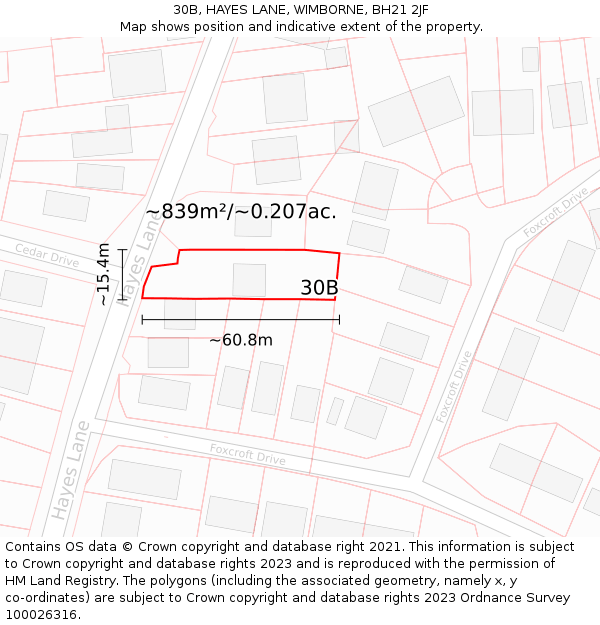 30B, HAYES LANE, WIMBORNE, BH21 2JF: Plot and title map