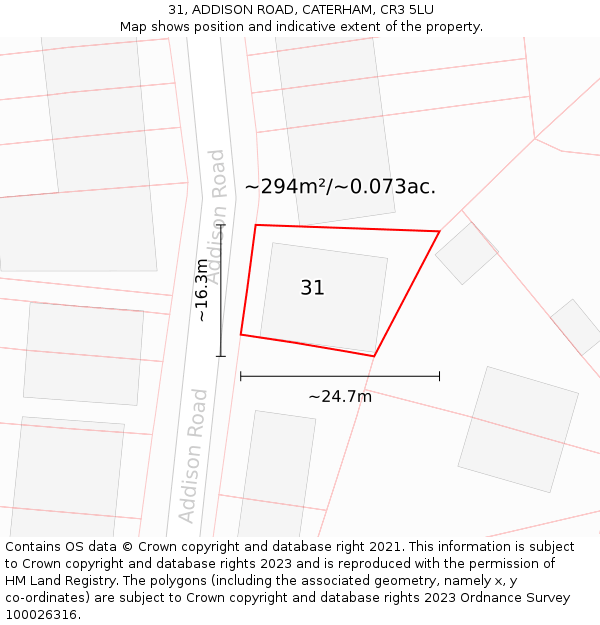 31, ADDISON ROAD, CATERHAM, CR3 5LU: Plot and title map