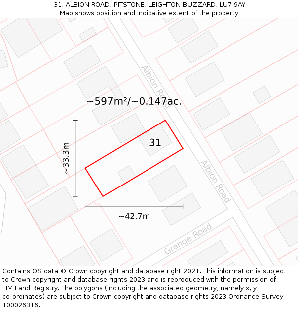 31, ALBION ROAD, PITSTONE, LEIGHTON BUZZARD, LU7 9AY: Plot and title map